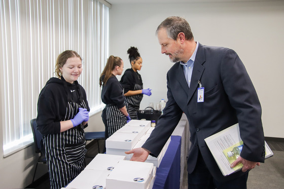 KBE member Juston Pate speaks with Jessamine Career and Technology Center students
