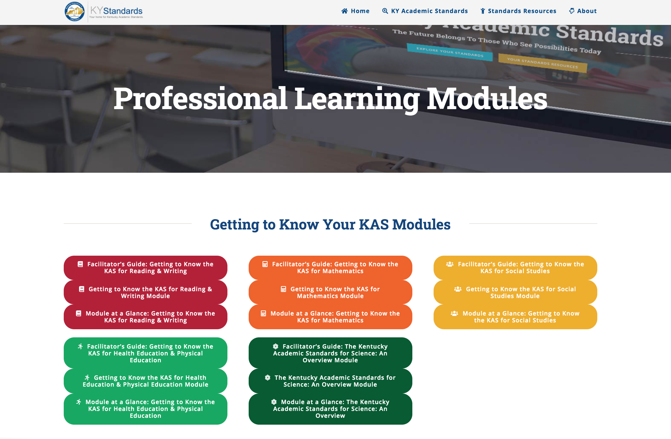 Professional Learning Modules webpage on KYstandards.org