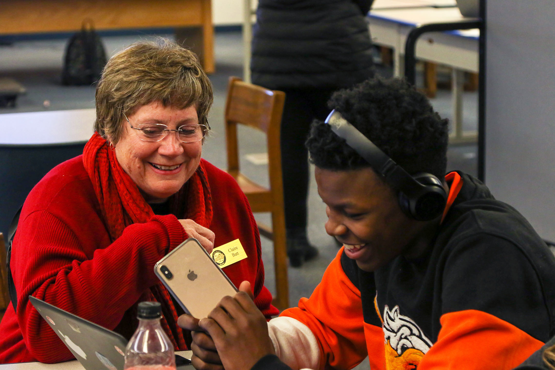 Claire Batt with a student