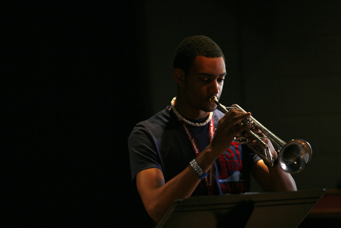 High school student playing the trumpet