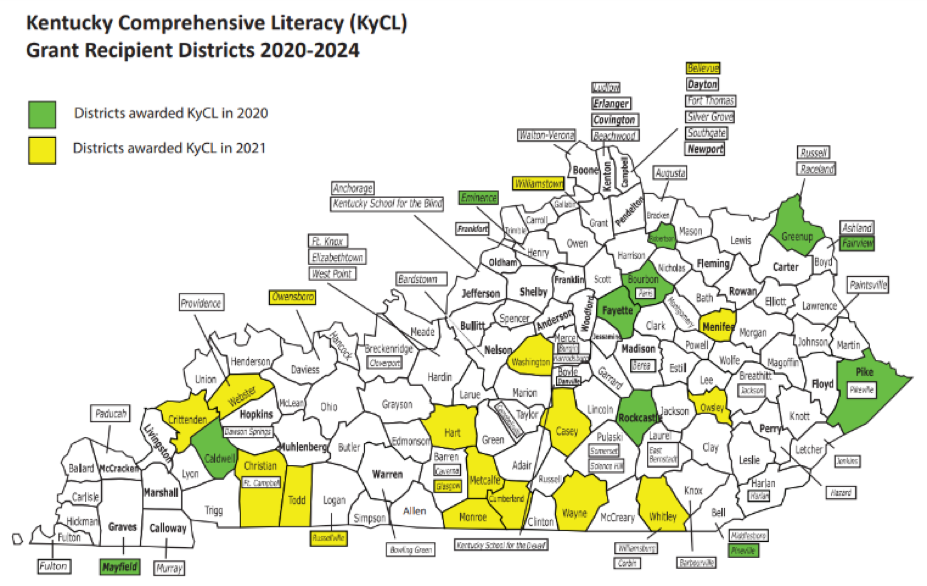 Map showing participating districts. Round 1 and Round 2 recipients are listed in the tables in the text of the page